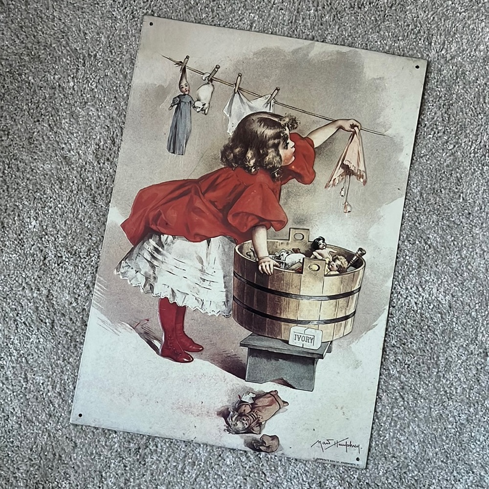 Vintage "A BUSY DAY" Tin Sign By Maud Humphrey  1995 Made By Balliol Corp., PA
